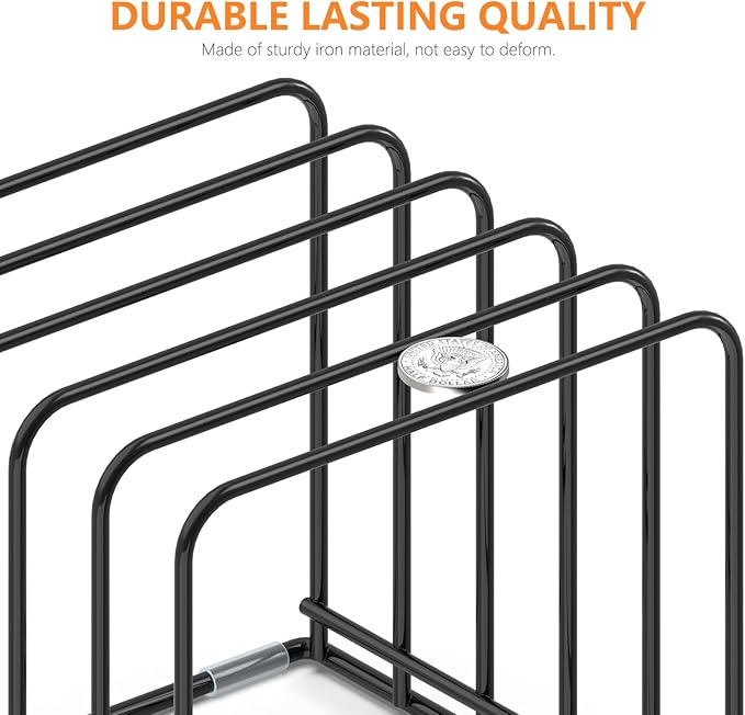 Kitchen Cabinet Organizer, Steel Cookware Holder, Divided Holder with 5 Slots for Skillets Baking Tray and Chopping Board Rack - Baking Pan Holder Storage (2 PCS)