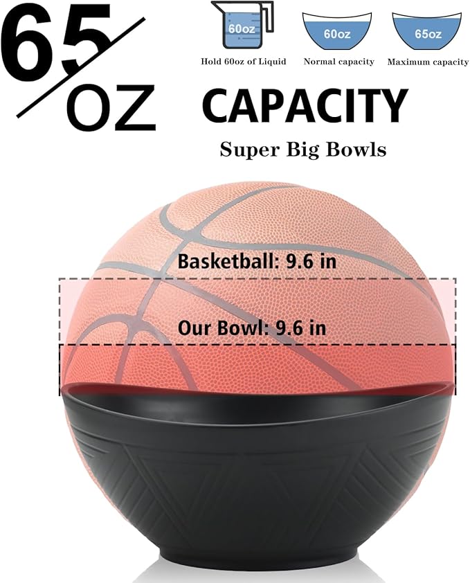 65oz Big Wheat Straw Bowls - Large Salad Bowls set of 6 - Unbreakable Serving Bowls - Microwave & Dishwasher Safe - Oval Bowls for Cereal,Salad,Fruit - Pure Black