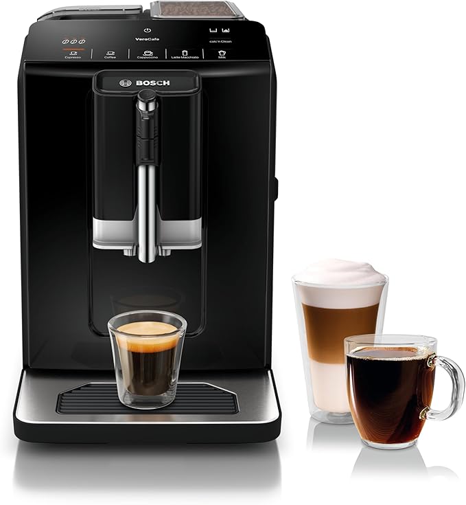 BOSCH 300 Series Fully Automatic Espresso and Coffee Machine – In-Cup Frother, OneTouch Milk Drinks, 5 Drink Options, Ceramic Grinder, Easy Clean & Descale, in Black TIU20109