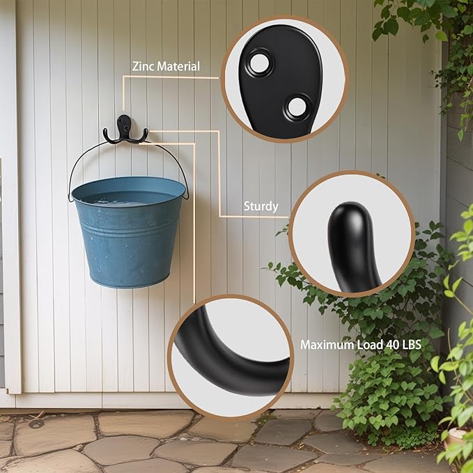 Coat Hooks Wall Hooks for Hanging - 25 Pack Black Double Prong Hook Wall Mounted - Great for Living Room, Bedroom, Entryway, Closet for Coat, Bag, Towel, Hat, Key, Cup, Heavy-Duty, Easy to Install