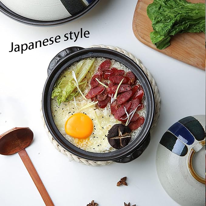 Japanese Ceramic Hot Pot Ceramic Stockpot Clay Cooking Pot Cookware Stovetop, Heat Resistant Casserole with Lid,Small Round Earthenware Clay Pot,Rice Cooker for Stew Soup Noodles,0.6l
