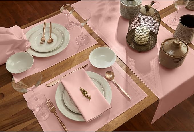 Solino Home Pink Table Runner 108 Inches Long - Dru Cotton Linen Dining Table Runner 14 x 108 Inch for Summer, Halloween - Handcrafted and Machine Washable