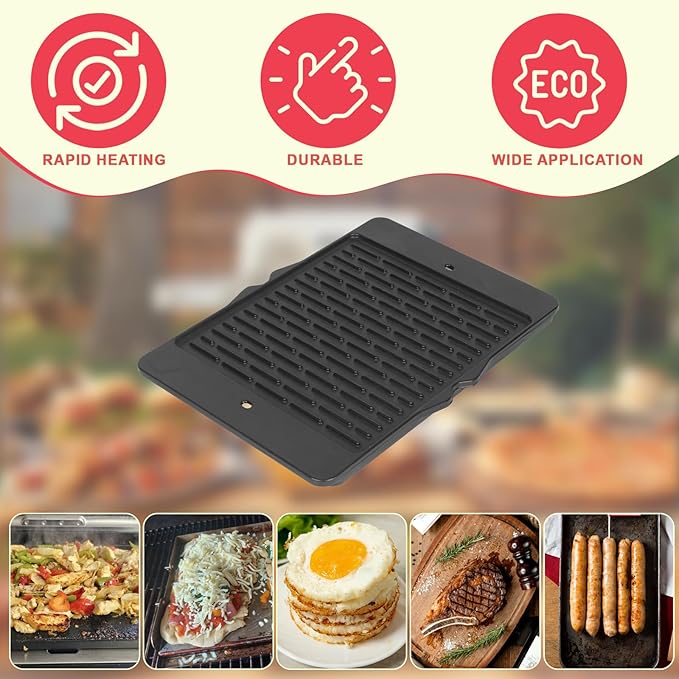 FlexFlame Cast Iron Reversible Griddle for Ninja Grills, Upgrade Flat Top Griddle Plate for Ninja PG300 Outdoor Grill Accessories Compatible with Flexflame Grill Accessories XSKHLFGRIDLE 17''L x 12''W