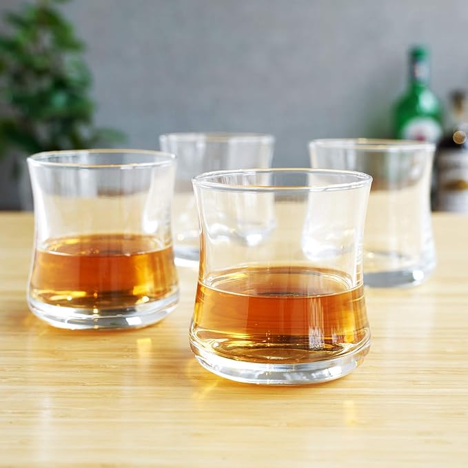 True Bourbon Glass, Whiskey Glasses, Clear Tumbler for Old Fashioned, Scotch, Vodka, Tequila, Brandy, Rum, Gin, Home Bar Glassware, 10 oz Set of 4