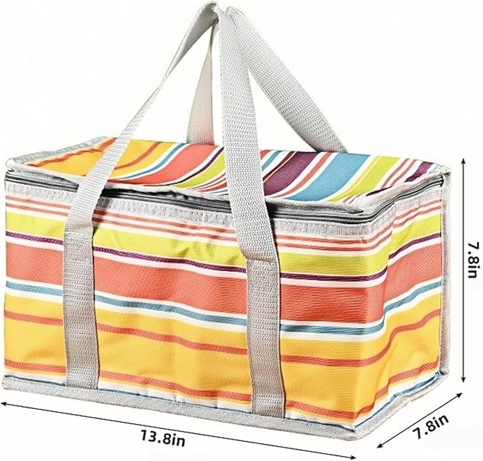 2pcs Insulated Reusable Food Picnic Bag Beach Bags, Beach Bag Cooler Bags with Zippered Top - Insulated Bag for Hot or Cold,Picnic Basket Collapsible, Outdoor Party, Camping,Festivals (C)