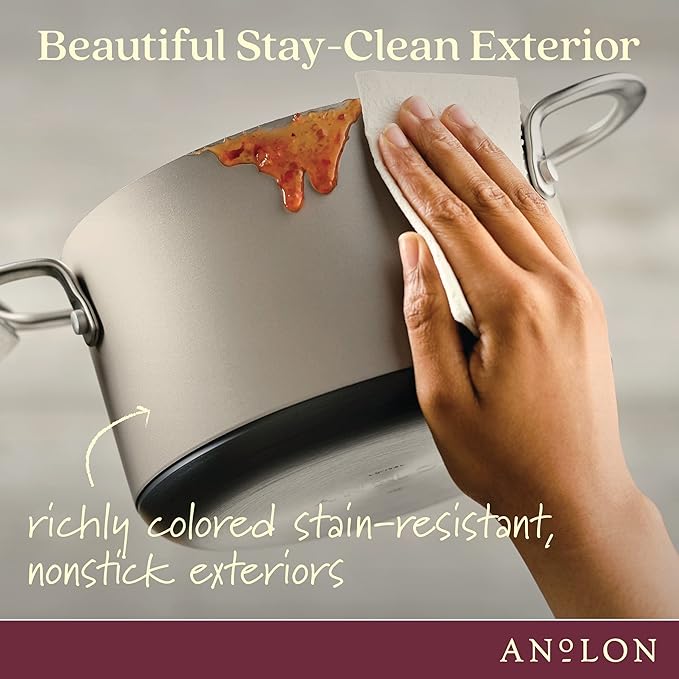 Anolon Achieve Hard Anodized Nonstick Saucepot with Lid, Aluminum, 4 Quart, Silver