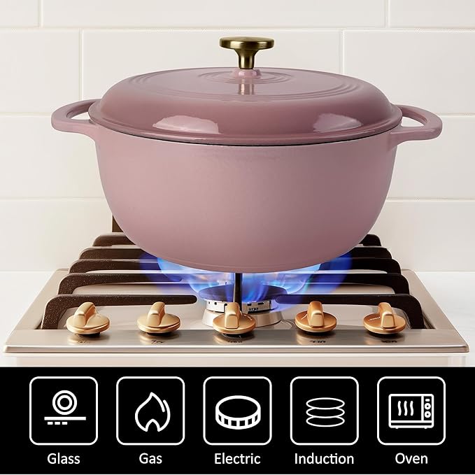 5.5 Quart Enameled Cast Iron Dutch Oven with Lid – Heavy-Duty Cookware for Bread, Braising, and Stews – Dual Handles, Oven Safe to 500°F – Ideal for Stovetop & Oven Cooking (Pink, 5.5QT)