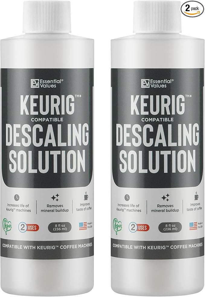Essential Values Descaling Solution Compatible with Keurig - Coffee Descaler - Coffee Maker Cleaner - Kettle, Espresso Machine Cleaning - 12 Month Supply 2-Pack
