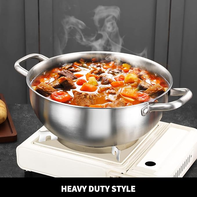 Delarlo Tri-Ply Stainless Steel Steamer Pot 12 Inch Everyday Pan With Lid,kitchen everything pan, Chef's Pans,Induction Cooking Pot, 7QT Stock Pot Dishwasher and Oven Safe