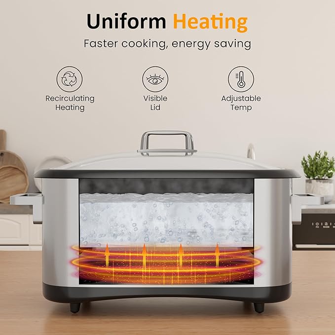 12 in 1 Programmable 8 Quart Slow Cooker, Multi-Cooker Food Warmer with Digital Timer, Temp Control, Removable Cast Aluminum Pot & Dishwasher-Safe Tempered Glass Lid, Stainless Steel
