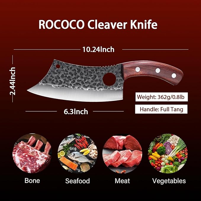 ROCOCO 3PCS Butcher Knife Set - Serbian Chef Knife Viking Boning Cleaver for BBQ Birthday Father Mother Christmas Gift Idea Men