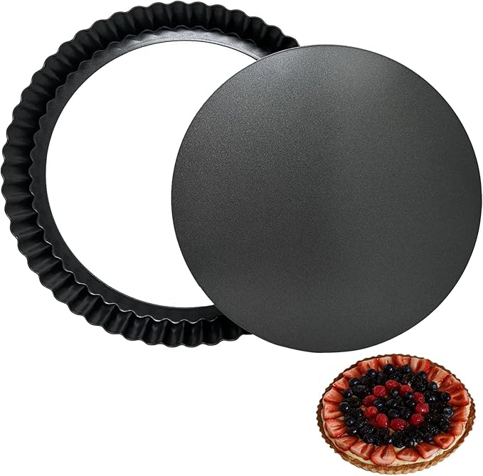 Tart Pans 9 Inch with Removable Bottom Fluted Pie Tart Pans, Round Non-Stick Pan Quiche Pan, for Baking Pizza Mousse Cakes, Christmas Dessert