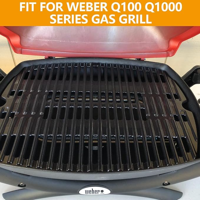 BBQ-PLUS 7582 Cast Iron Cooking Grate for Weber Baby Q Series Parts Q1000 Grill Accessories Q100 Q120 Q1200 Sreies,Grill Grate Replacement for Weber 386001 386002,17 x 12.7 with Carry Bag
