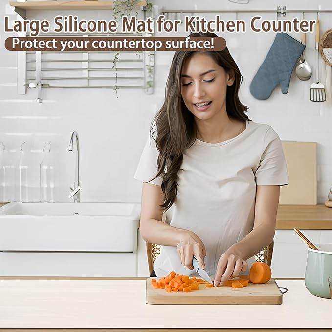 Silicone Mats for Kitchen Counter, 48"x32"(120cmx80cm) Large Heat Resistant Mat Kitchen Island Waterproof Countertop Protector Mat Nons-slip Extra Large Counter Mat, Dark Gray