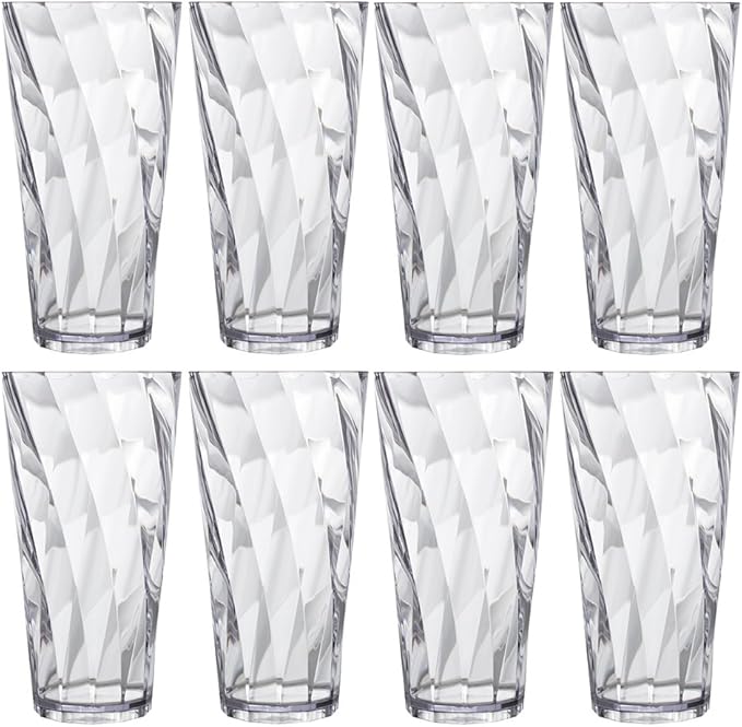 US Acrylic Optix Plastic Reusable Drinking Glasses (Set of 8) 26oz Iced-Tea Cups in Clear | BPA-Free Tumblers, Made in USA | Top-Rack Dishwasher Safe