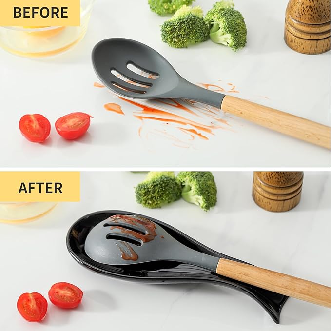 Hasense Spoon Rest for Stove Top, Large Ceramic Spoon Holder for Kitchen Counter, Cooking Utensil Rest for Spatula Ladle Spoon and Tong, Kitchen Spoon Rest for Home and Coffee Bar Accessories, Black