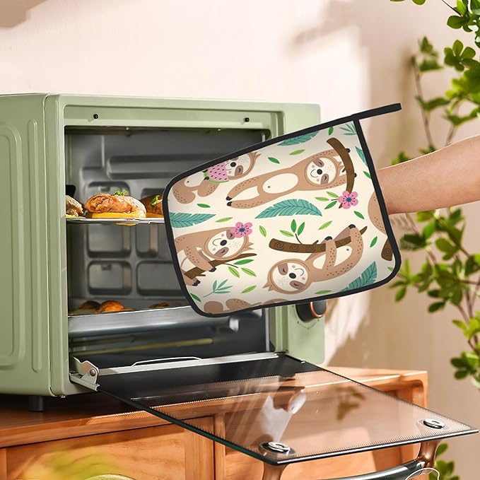 Cute Sloth Pot Holders Set of 2, Kitchen Heat Resistant Potholder for Microwave Cooking Baking Oven End Dishes and BBQ