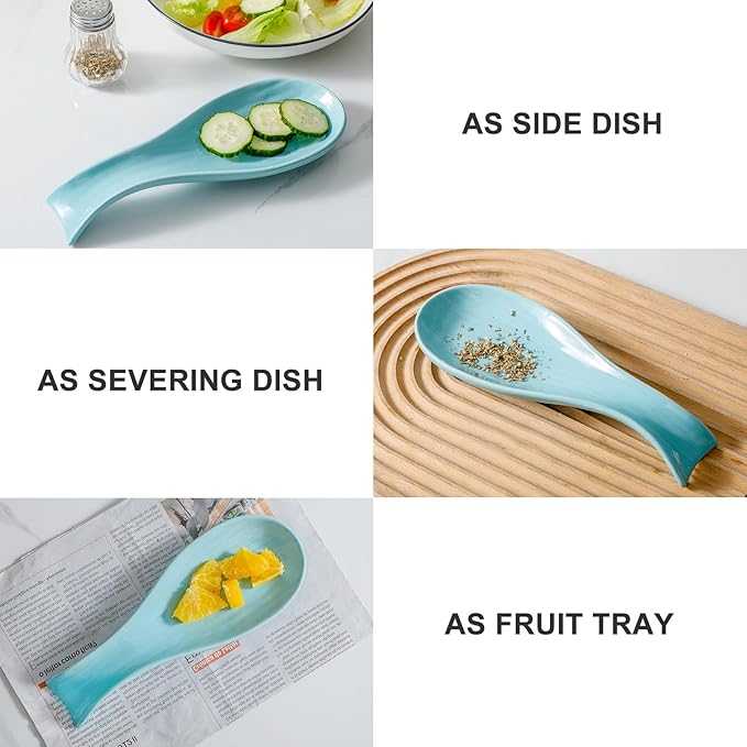 Ceramic Spoon Holder for Stove Top, Large Cooking Spoon Rest for Kitchen Counter, Hasense 8.7 Inch Utensil Rest for Spatula, Ladle and Tong, Microwave Safe, Teal
