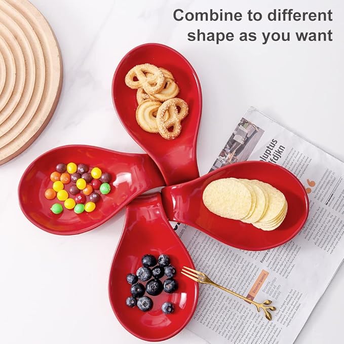 Nihow Ceramic Spoon Rest: 4 Inch Stable Utensil Rest - Heat Resistant Spoon Holder for Kitchen counter/Countertop/Stove Top - Dishwasher Safe - Elegant Red (1 PC)