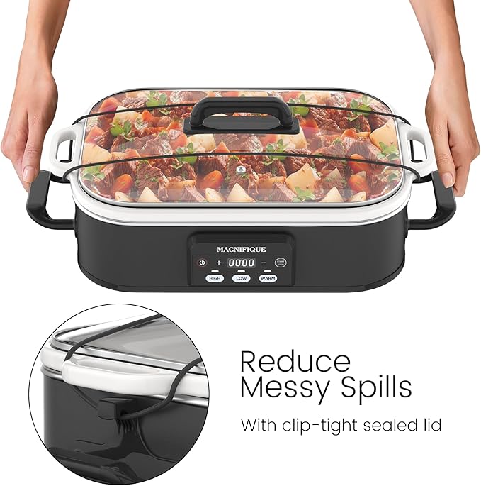 4 Quart Casserole Programmable Slow Cooker with Ceramic Baking Dish - Perfect Kitchen Small Appliance for Family Dinners, Oven Safe and Durable Bakeware for Lasagna, Roasts