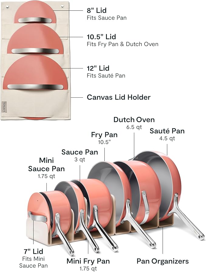 Caraway Deluxe Nonstick Ceramic Cookware Set (16 Piece) Pots, Frying Pans, Lids and Kitchen Storage - PFAS & PFOA Free - Oven Safe Ceramic Pan Set & Compatible with All Stovetops - Perracotta