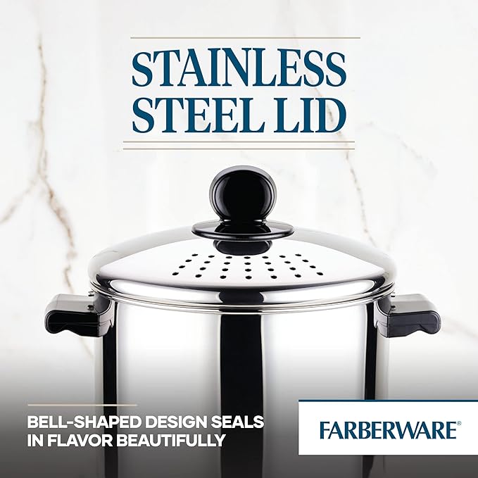 Farberware Classic Series Stainless Steel 8-Quart Covered Straining Stockpot with Lid, Stainless Steel Pot with Lid, Silver