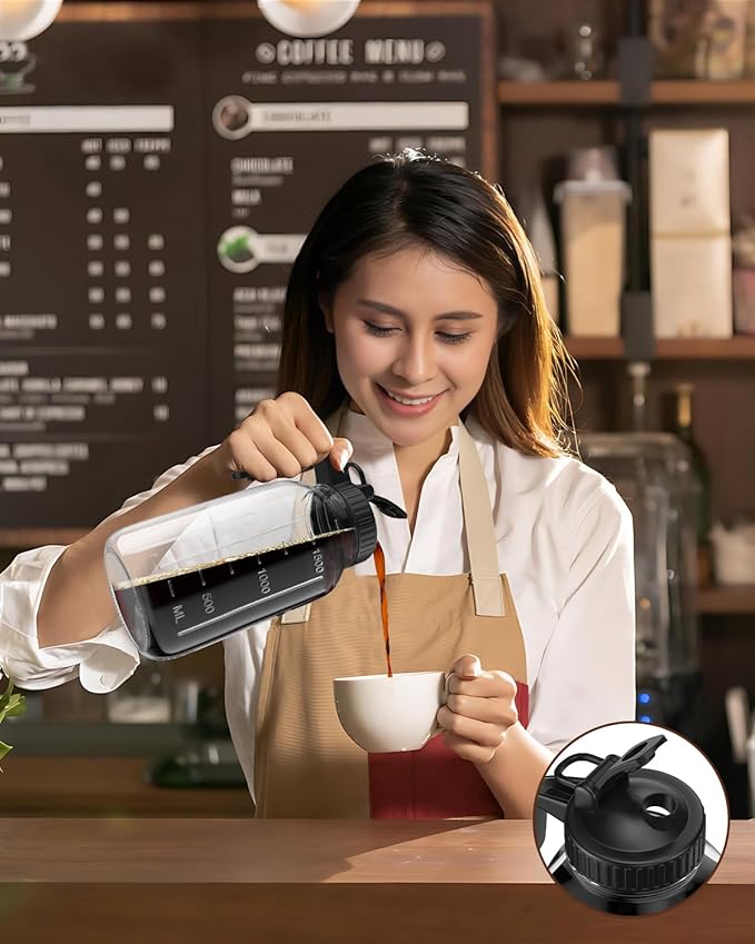 Cold Brew Coffee Maker Jar - 2 Pack 64 oz/32 oz Glass Cold Brew Maker with Handle, Stainless Steel Filter & Leak-Proof Lid, Heavy Duty Cold Brew Pitcher for Iced Coffee, Sun Tea, and Milk