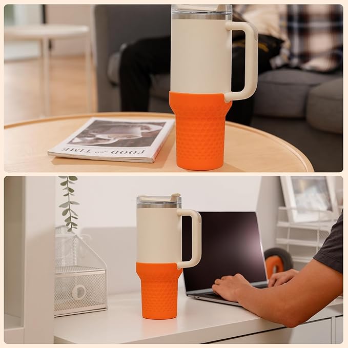 Silicone Boot for Stanley, Tall Rubber Cup Bottom Protector Sleeve Accessories for Stanley Quencher H2.0 FlowState Tumbler 20oz/30oz/Stanley Adventure Quencher Tumbler 24oz (Orange)