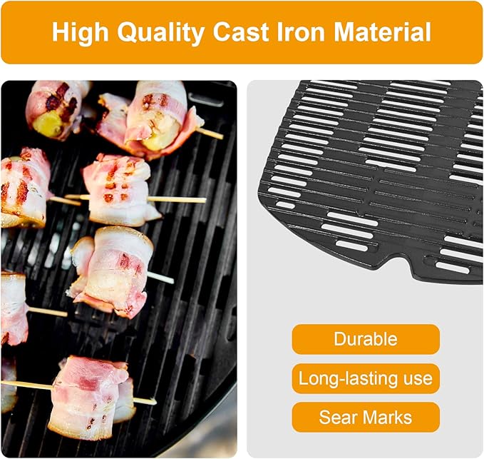 7646 Cooking Grid Grates for Weber Q300 Q320 Q3000 Q3200 Gas Grills, 586002, 57060001, 404341,BBQ Accessories for Weber Baby Q, Matte Cast Iron,2 Pack
