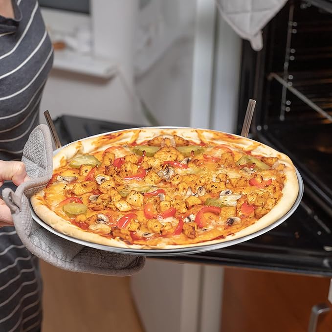 LIANYU 4 Pack Pizza Pan Set, 12 Inch Stainless Steel Pizza Serving Tray for Oven Baking, Nonstick Round Plate, Dishwasher Safe