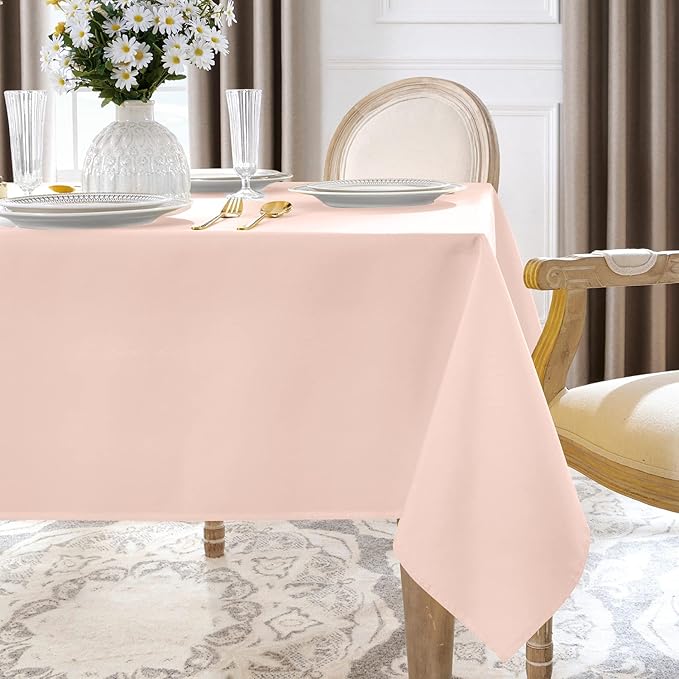Softalker Rectangle Tablecloth, Waterproof & Stain Resistant Table Cloths Wrinkle Free Fabric Washable 210GSM Polyester Table Cover for Spring/Party/Outdoor - 60 x 84 inch,Pink