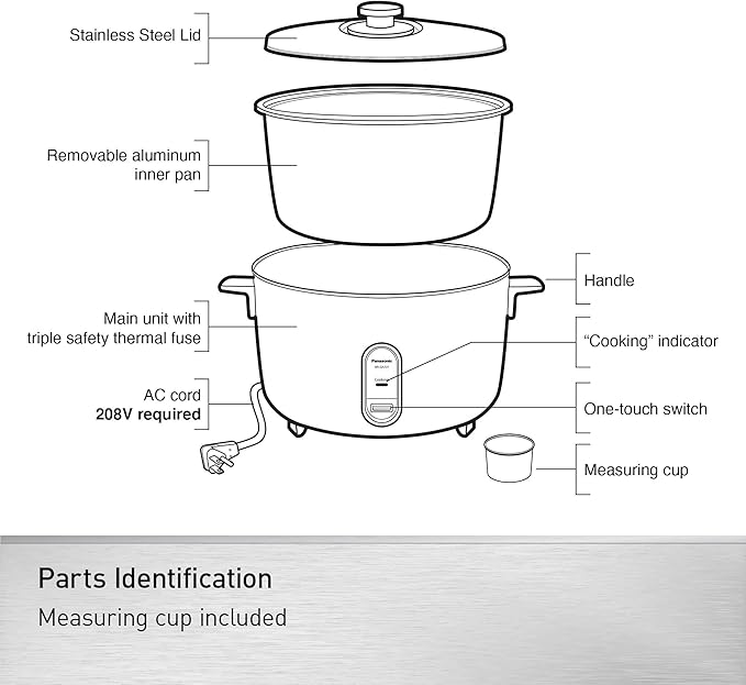 Panasonic Commercial Rice Cooker, 208V Extra-Large Capacity 80-Cup (Cooked), 40-Cup (Uncooked) with One-Touch Operation - SR-GA721L - Silver