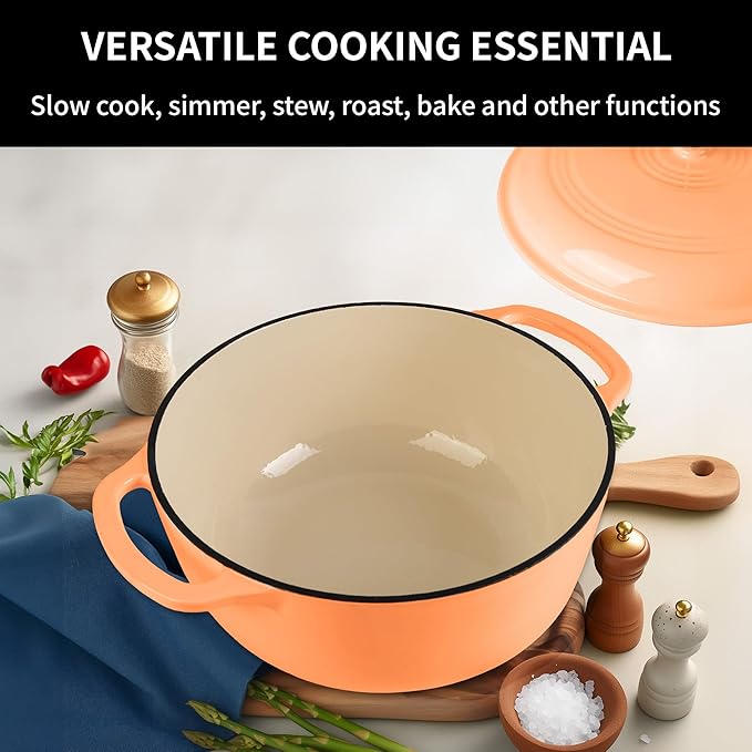 5.5 Quart Enameled Cast Iron Dutch Oven with Lid – Heavy-Duty Cookware for Bread, Braising, and Stews – Dual Handles, Oven Safe to 500°F – Ideal for Stovetop & Oven Cooking (Orange, 5.5QT)