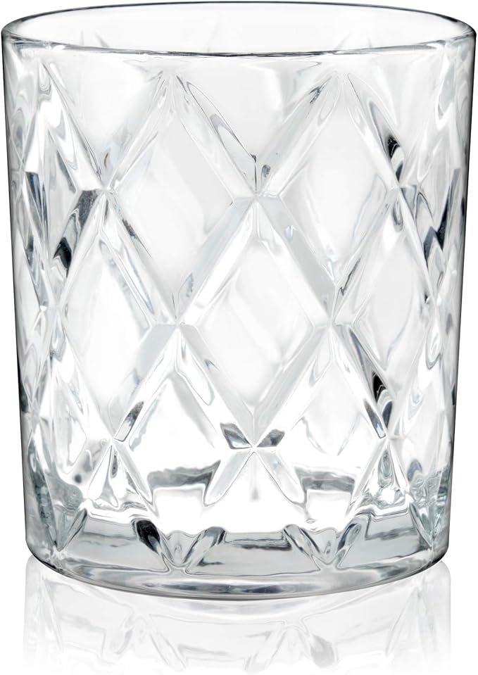 TRUE Diamond Crystal Scotch Bourbon Whiskey Glasses, Old Fashioned Glasses Drinking Set, Whiskey Tumblers, Premium Bar Glassware Set of 4, 11 oz