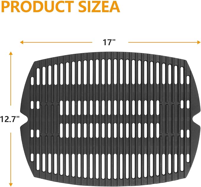 BBQ-PLUS 7582 Cast Iron Cooking Grate for Weber Baby Q Series Parts Q1000 Grill Accessories Q100 Q120 Q1200 Sreies,Grill Grate Replacement for Weber 386001 386002,17 x 12.7 with Carry Bag