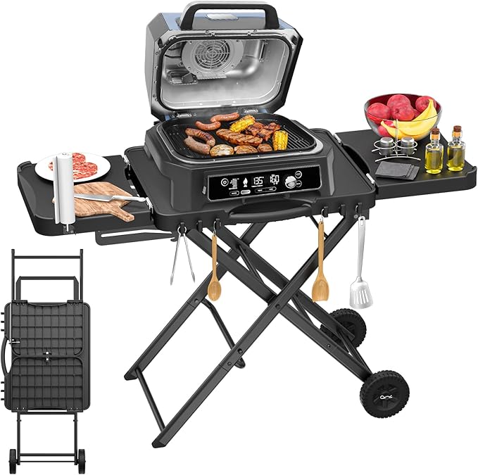 Grill Stand for Ninja Woodfire OG701, OG850, OG951, Portable Foldable Grill Table with Wheels & Side Shelf, 51" Large Space BBQ Table for Weber, Blackstone Griddle, Ooni Pizza Oven Accessories