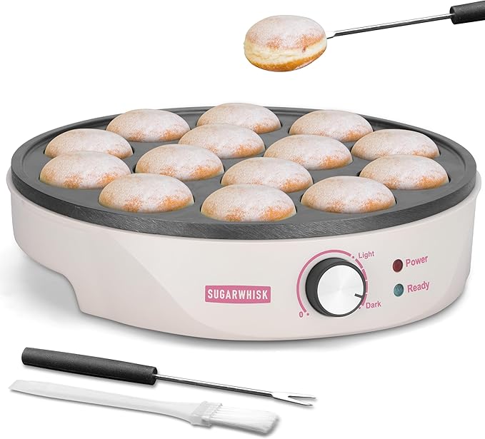 Mini Pancakes Maker Machine with 14 Larger & Deeper Grooves, Electric Mini Pancake Pan, Aebleskiver Pan, Ebelskiver Pan, Browning Controllable, White