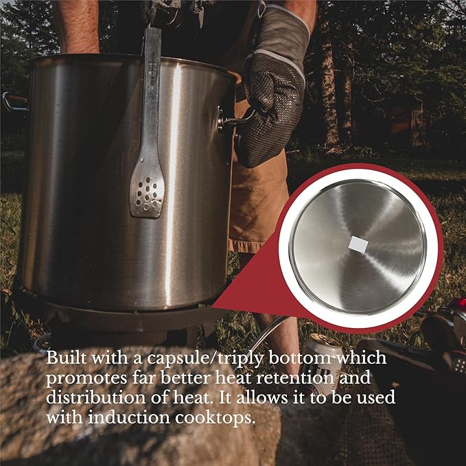 GasOne Stainless Steel Stockpot with Basket – 36qt Stock Pot with Lid and Reinforced Bottom – Heavy-Duty Cooking Pot for Deep Frying, Turkey Frying, Beer Brewing, Soup, Seafood Boil – Satin Finish