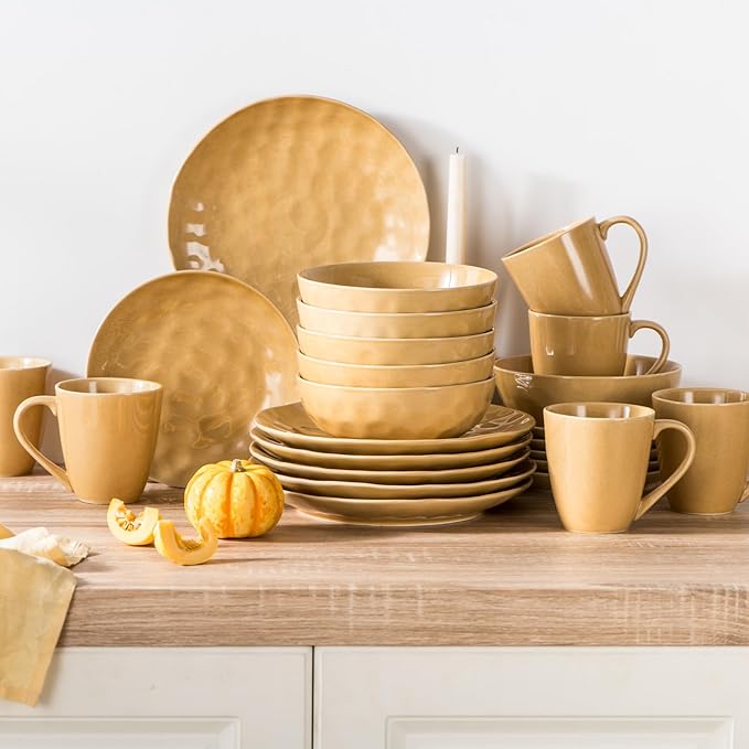 vicrays Ceramic Dessert Salad Plates, 8 Inch, Set of 6, Round, Microwave, Oven, and Dishwasher Safe, Scratch Resistant, Porcelain Fluted Suitable for Snacks, Appetizer, Home, Restaurant (Yellow)