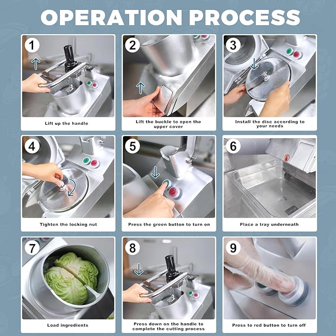 Tartle 750W 1 HP Commercial Vegetable Cutter and Food Processor, Round Hopper - 110V Multifunction Automatic Cutter - Vegetable Slicer Cheese Grater Potato Dicer, 3.17 Quart with Disc Blades