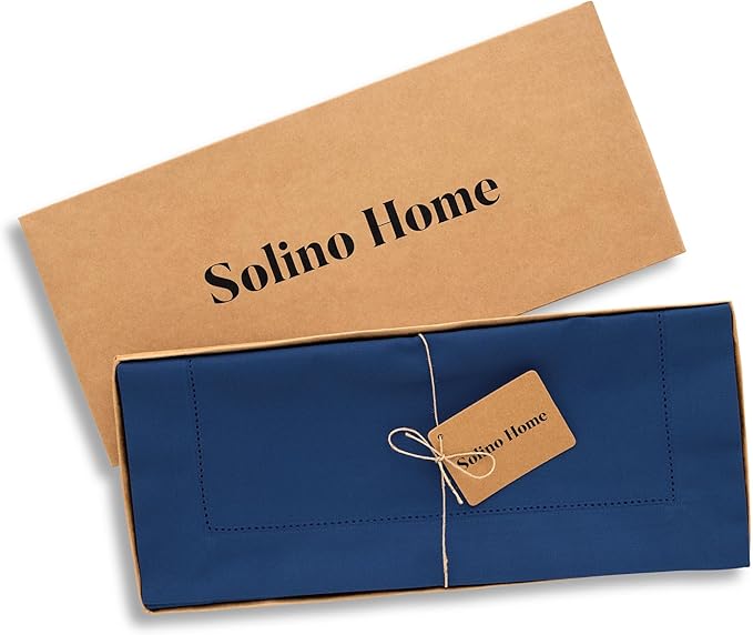 Solino Home Table Runner 108 Inches Long - Cotton Linen Hemstitch Lapis Blue Table Runner 14 x 108 Inch for Summer, Fall, Autumn