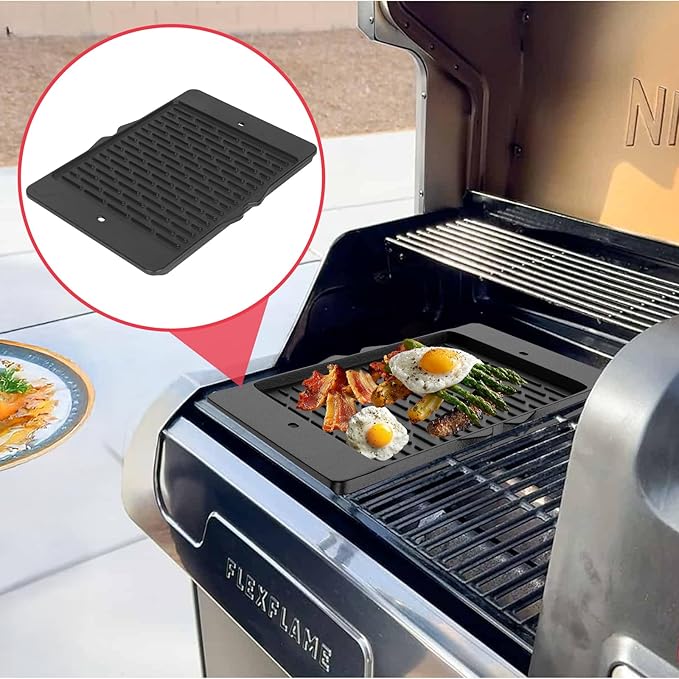 FlexFlame Cast Iron Reversible Griddle for Ninja Grills, Upgrade Flat Top Griddle Plate for Ninja PG300 Outdoor Grill Accessories Compatible with Flexflame Grill Accessories XSKHLFGRIDLE 17''L x 12''W