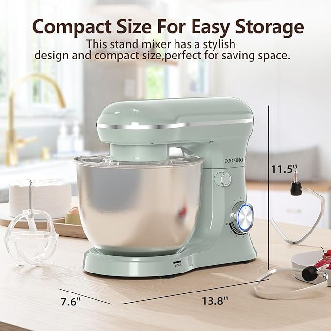 Electric Stand Mixer,660W 10 Speeds Tilt-Head Food Mixer, 3-IN-1 Kitchen Mixer for Daily Cooks with 6.5 QT Bowl,Dough Hook, Beater, Whisk (Morandi Green)