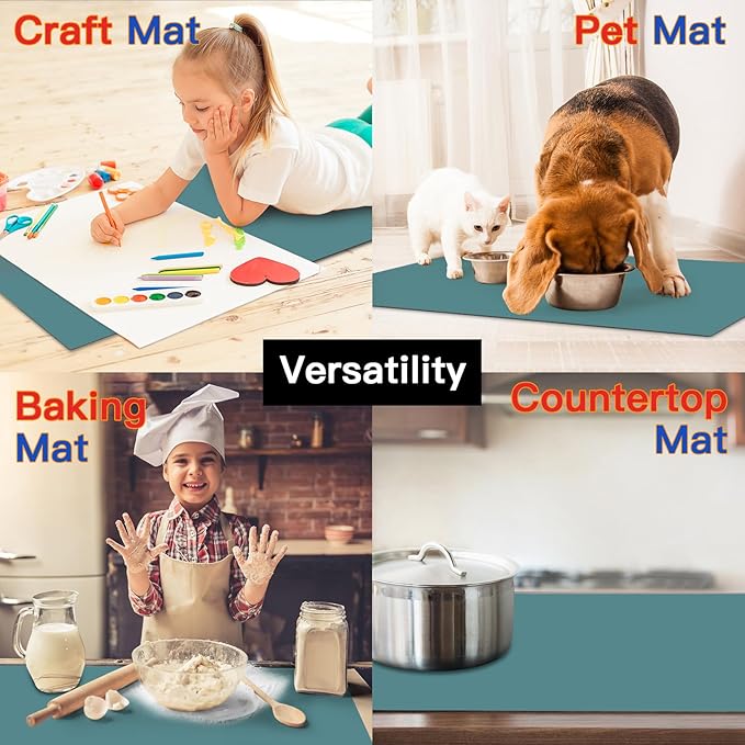 Silicone Mats for Kitchen Counter, 47.3"x23.6"x0.08" Largest Heat Resistant Mat Kitchen Island 2MM Thick Waterproof Countertop Protector Mat Nons-slip Extra Large Counter Mat (Dark Green)