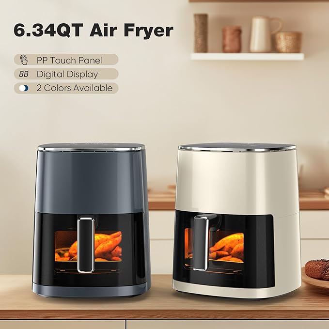 Sweetcrispy Air Fryer 6QT with Window, Square Airfryer Oven 12-in-1 for Family, 400°F Rapid Air Crispy Technology, Roast Bake Dehydrate, Nonstick & Easy-Clean Basket,Grey Black