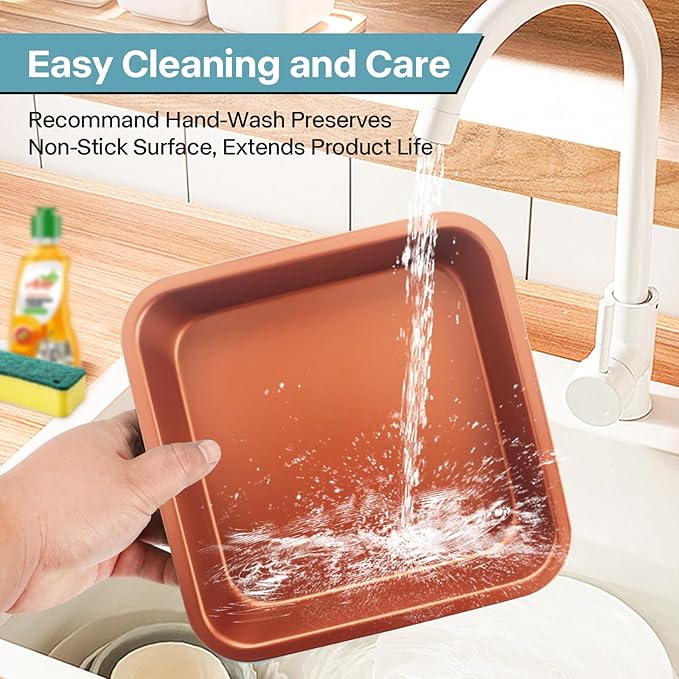 2-Pack 8 inch Square Cake Pan, 8x8 Baking Pan, Cornbread Square Baking Pan, Perfect for Brownies, Lasagna,Oven Safe