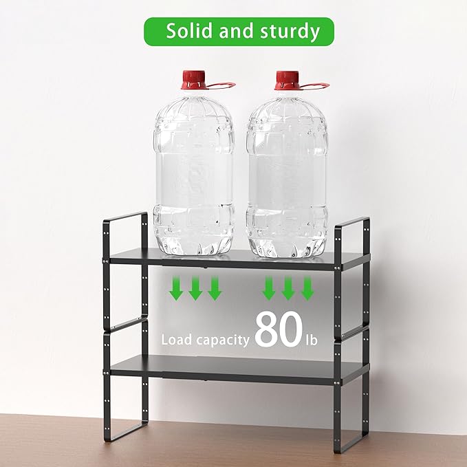 Expandable Cabinet Storage Shelf Stackable Organizer Rack for Kitchen Bathroom Pantry Spice Cupboard Countertop Home Office Desk Heavy Duty Nonslip Black Small 3 Pack