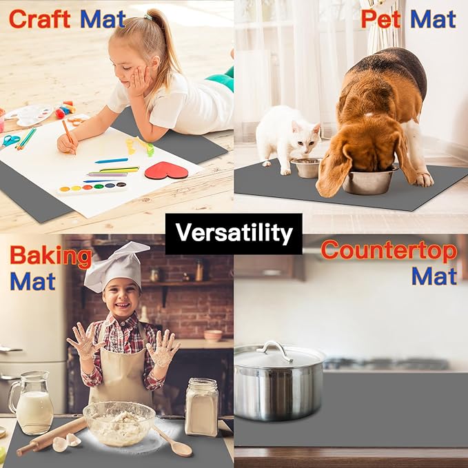 2MM Thick Silicone Countertop Mat, 35.4"x 23.6" Silicone Mats for Kitchen Counter, Nonslip Heat Resistant Mat, Large Kitchen Counter Mats, Waterproof Countertop Protector, Dark Gray