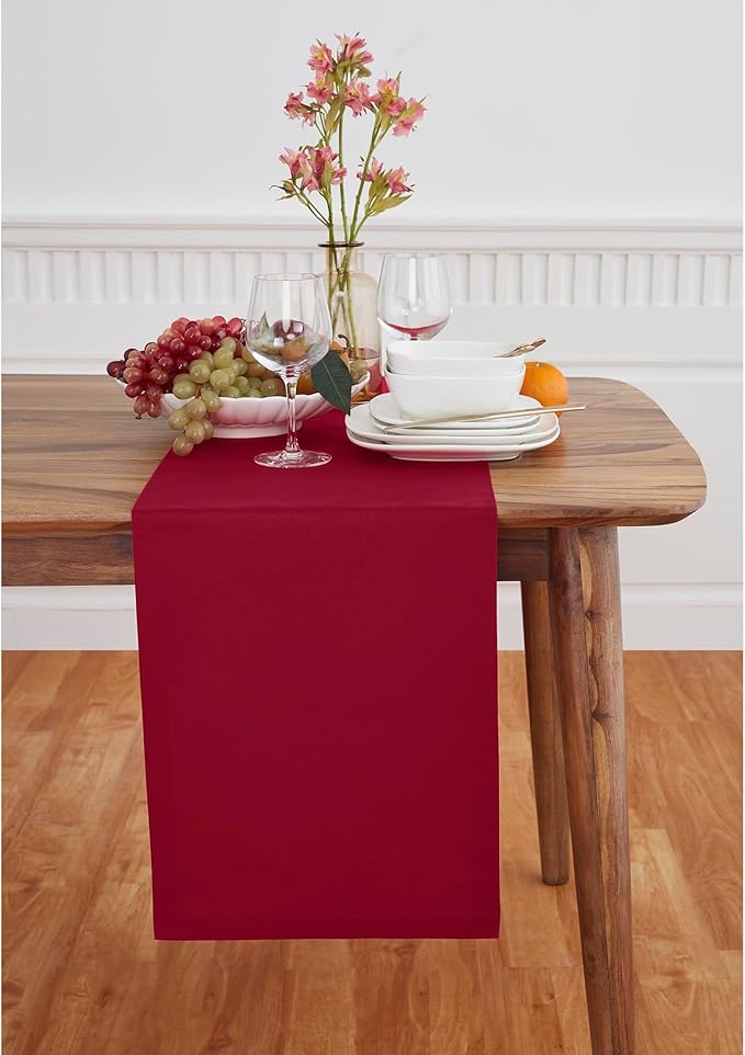 Solino Home Red Table Runner 90 Inches Long - Dru Cotton Linen 14 x 90 Inch Table Runner for Dining, Summer - Handcrafted and Machine Washable