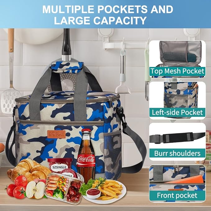 iknoe Large Cooler Bag Collapsible, 15L Insulated Bags, Leakproof Lunch Cooler Tote with Multi-Pockets for Adult, Insulated Lunch Box for Beach, Picnic,Work, Navy Blue 24-Can